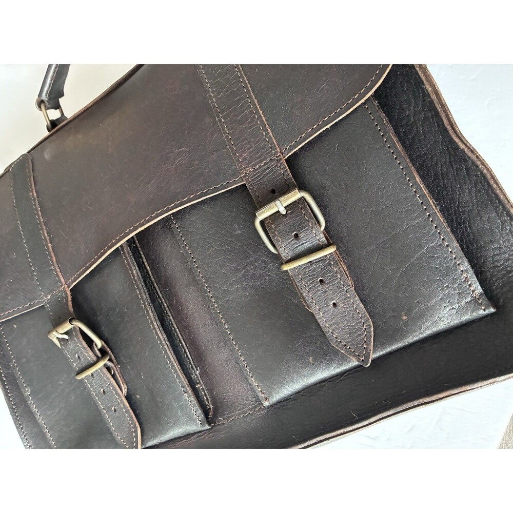 VTG Grafea England Dark Leather Laptop Messenger Poet Satchel Shoulder Bag - Picture 3 of 16